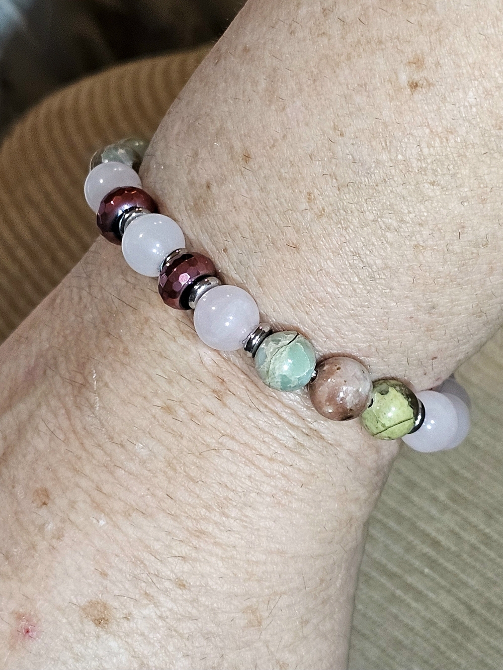 Tiffany T. Jazelle Beaded Stretch Bracelet in Pink, Green, Brown Stones